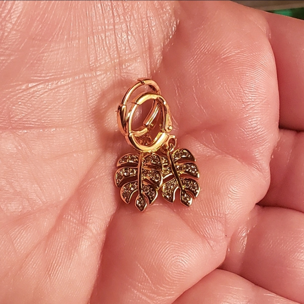 18k gp copper monstera huggies; handmade; nwot - Picture 7 of 8